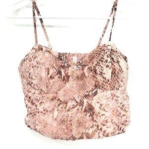 Xihilaration Pink Rose Metallic Snakeskin Print Smock Back Crop Bustier